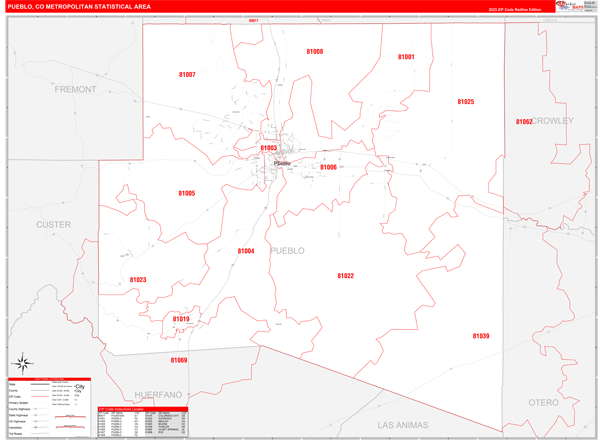 Pueblo Metro Area Digital Map Red Line Style