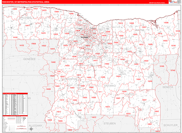 Rochester Metro Area Wall Map Red Line Style