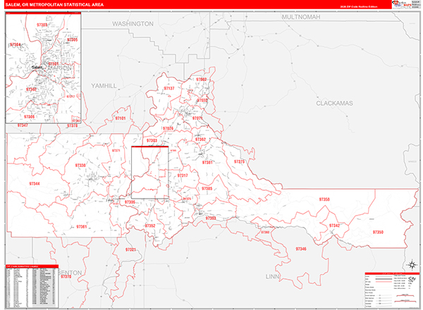 Salem Metro Area Wall Map Red Line Style