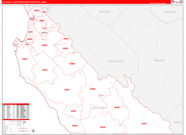 Salinas Metro Area Digital Map Red Line Style