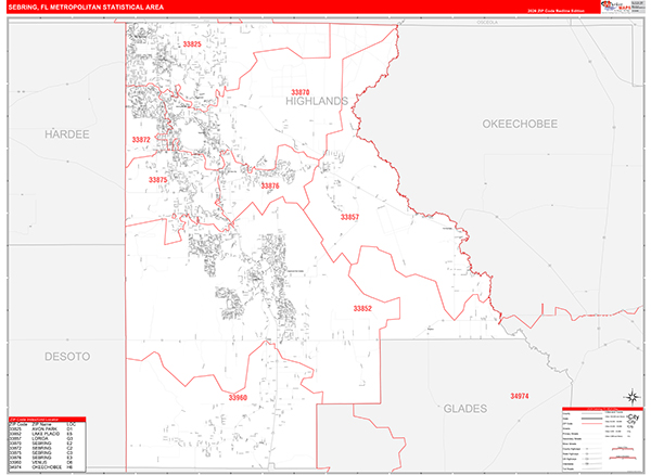 Sebring Metro Area Wall Map Red Line Style