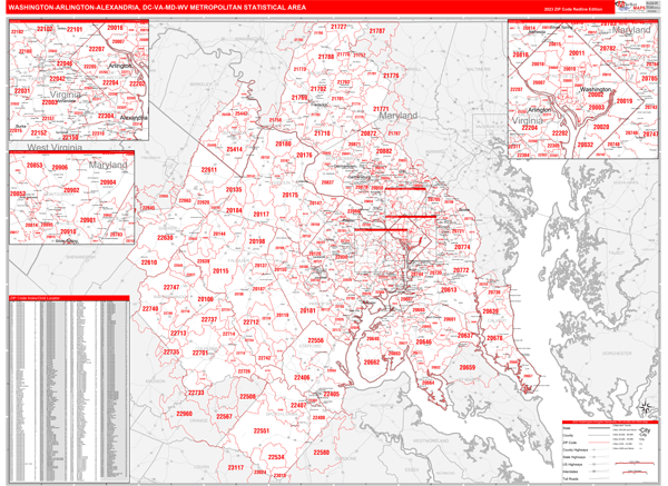 Washington-Arlington-Alexandria Metro Area, DC Zip Code Maps - Red Line