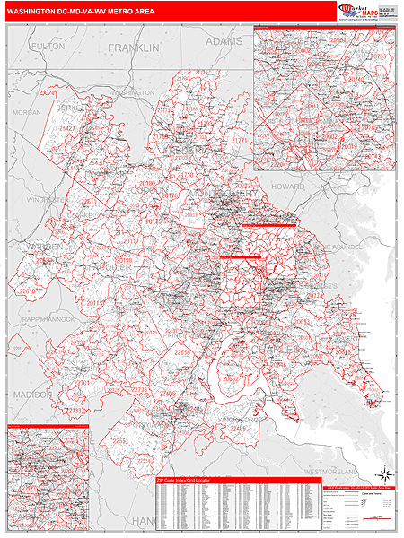 Washington Metro Area Digital Map Red Line Style