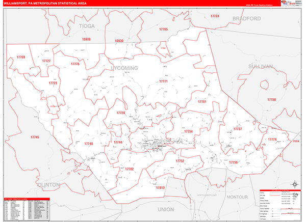 Williamsport Metro Area Wall Map