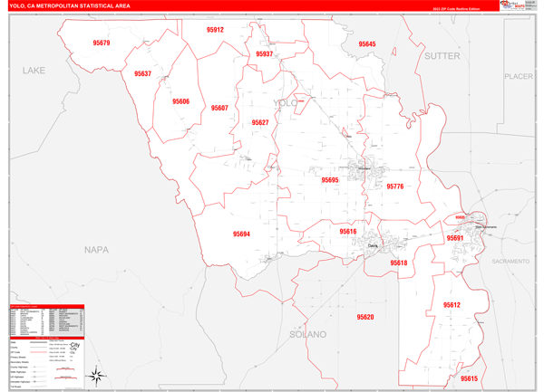 Yolo Metro Area Digital Map Red Line Style