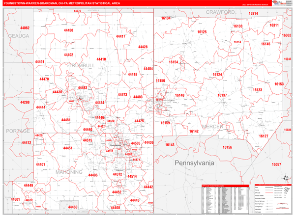 Youngstown-Warren-Boardman Metro Area, OH Zip Code Maps - Red Line