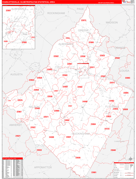 Charlottesville Metro Area Wall Map