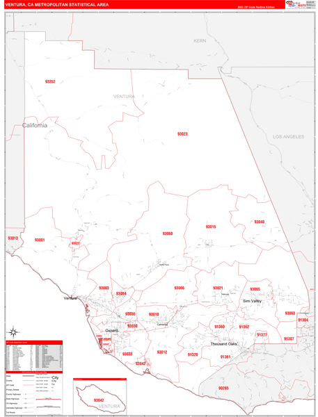 Ventura Metro Area Zip Code Wall Map