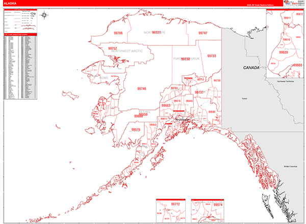 Alaska  Zip Code Wall Map