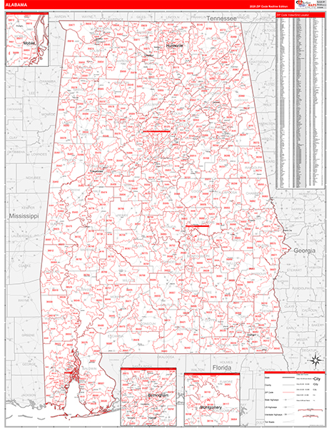 Alabama  Zip Code Wall Map