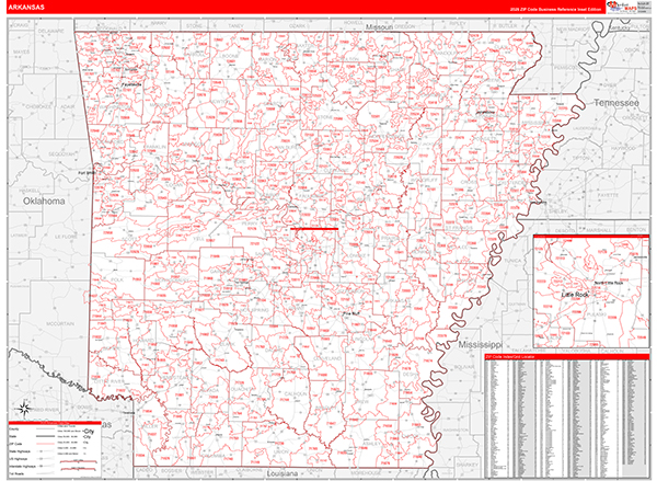 Arkansas  Zip Code Wall Map