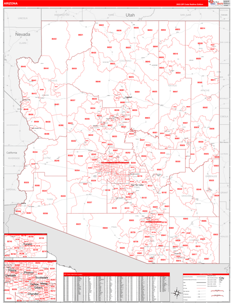 Arizona State Digital Map Red Line Style