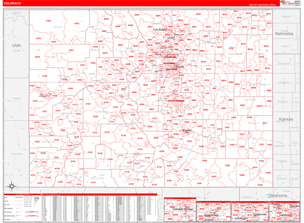 Colorado State Digital Map Red Line Style