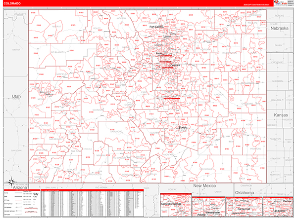 Colorado  Zip Code Wall Map