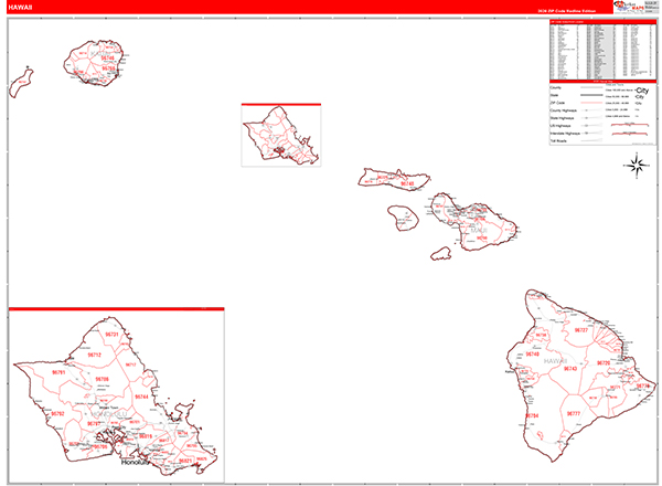 Hawaii  Zip Code Wall Map