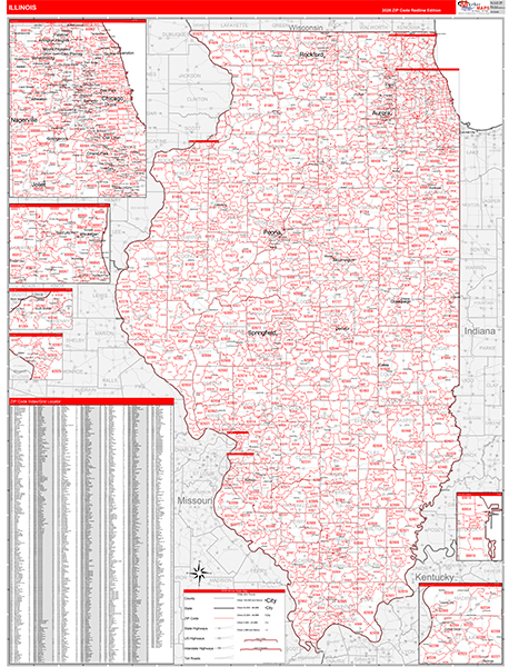 Illinois  Zip Code Wall Map