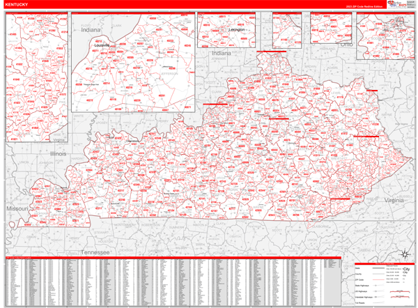 Kentucky Zip Code Wall Map