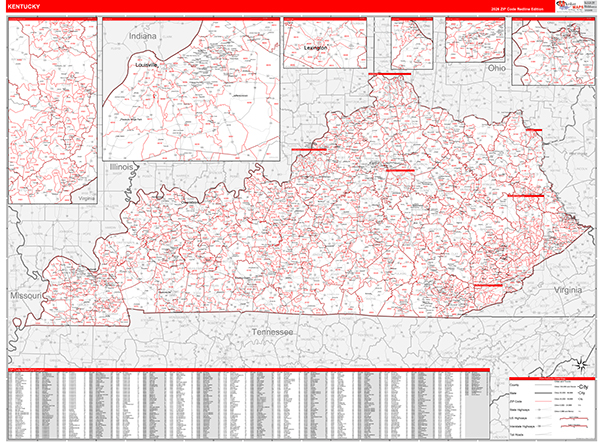 Kentucky  Zip Code Wall Map
