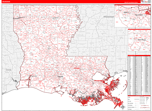 Louisiana  Zip Code Wall Map