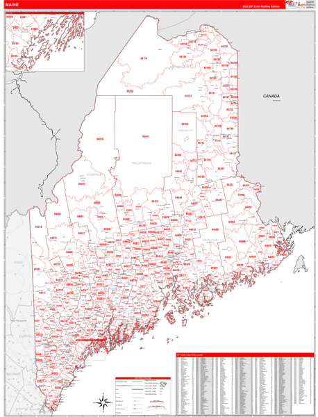 Maine State Digital Map Red Line Style