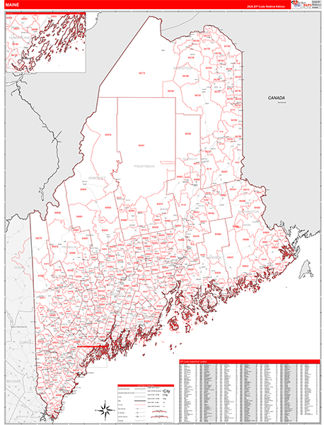 Maine  Zip Code Wall Map