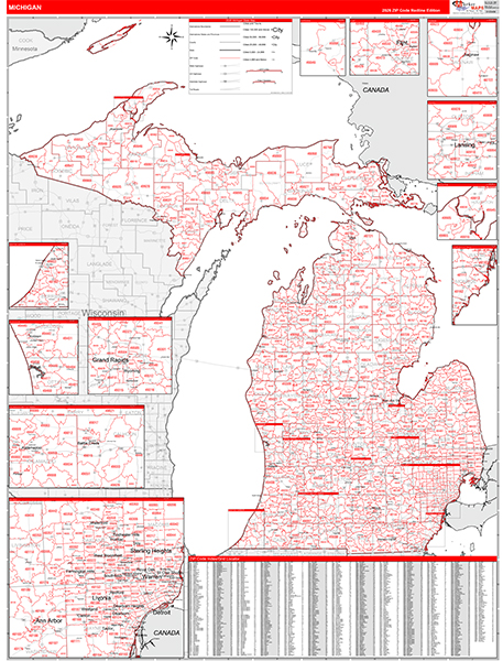 Michigan  Zip Code Wall Map