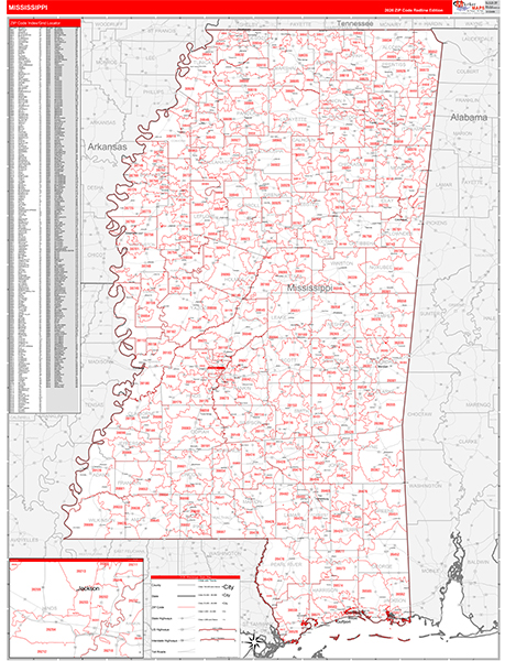 Mississippi  Zip Code Wall Map