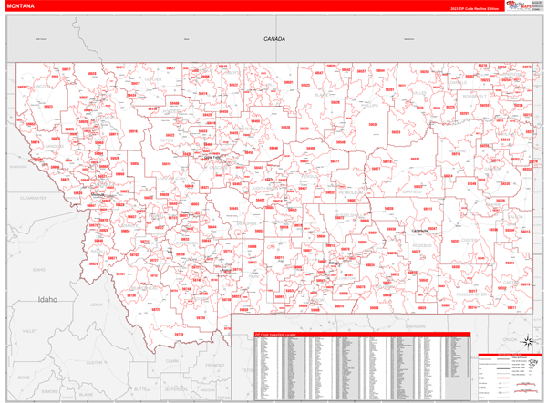 Montana State Digital Map Red Line Style