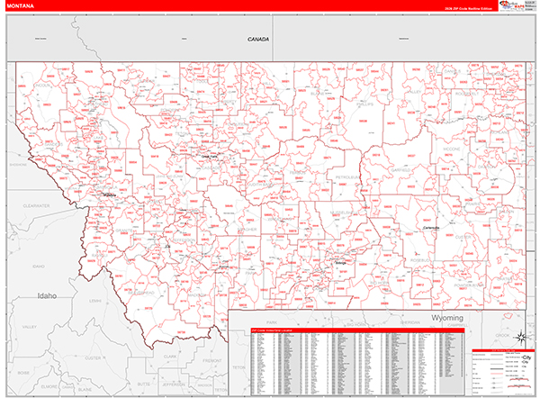 Montana  Zip Code Wall Map