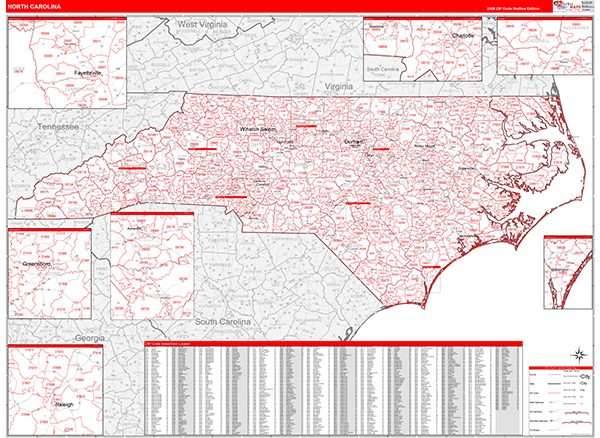 North Carolina  Zip Code Wall Map