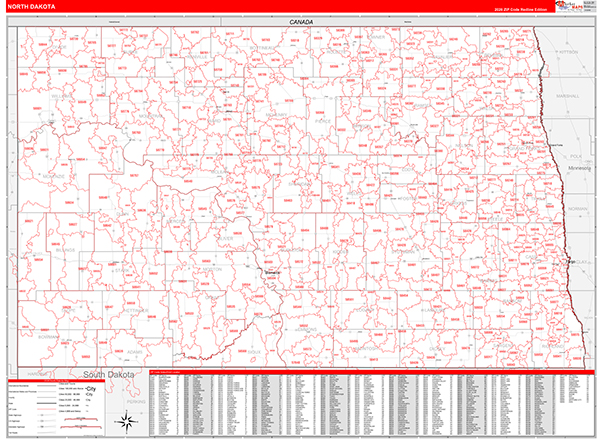 North Dakota  Zip Code Wall Map