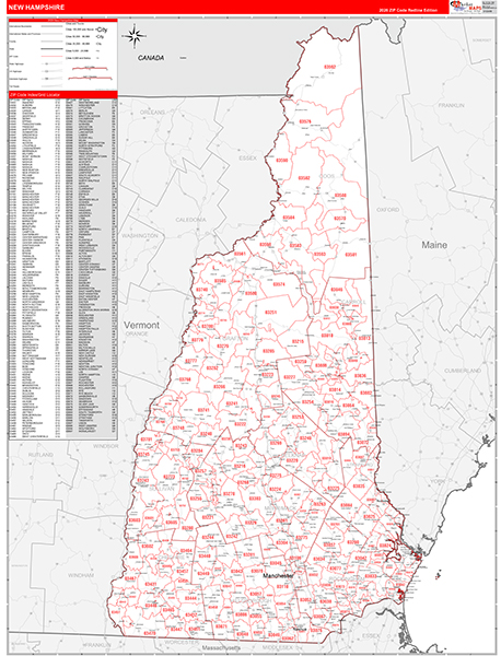 New Hampshire  Zip Code Wall Map