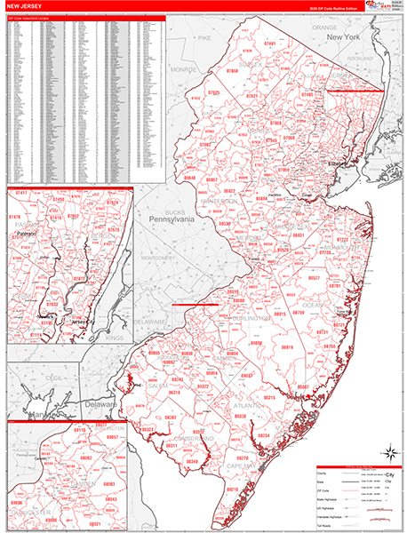 New Jersey  Zip Code Wall Map