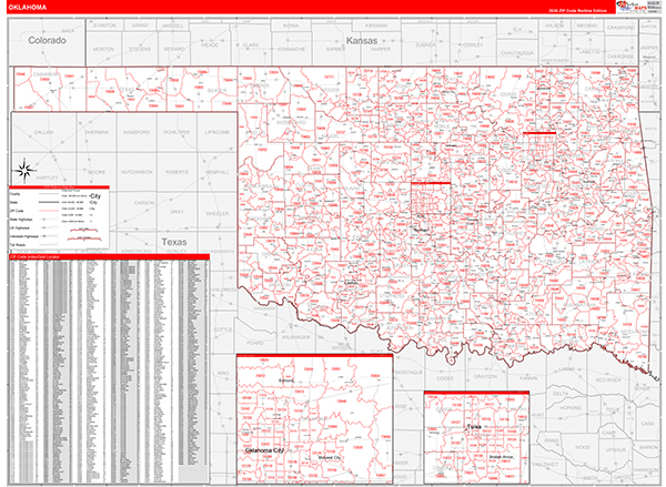 Oklahoma  Zip Code Wall Map