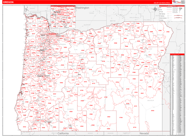 Oregon State Digital Map Red Line Style