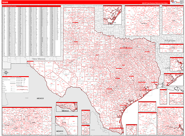 Texas  Zip Code Wall Map
