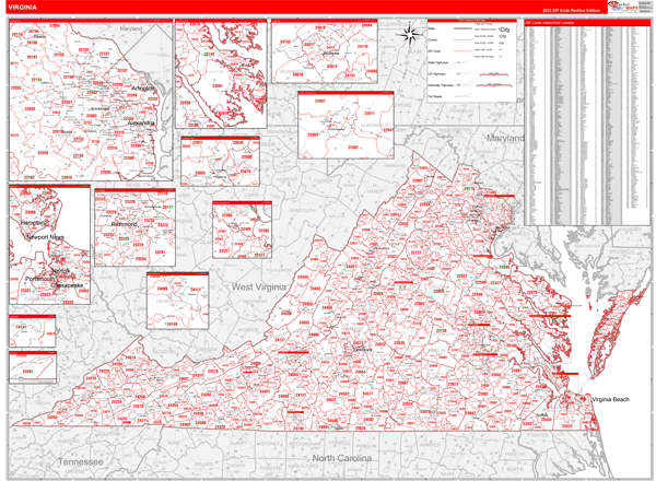 Virginia State Map Book Red Line Style