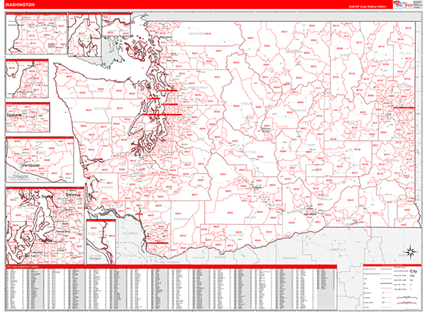 Washington  Zip Code Wall Map
