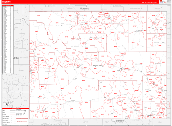 Wyoming State Digital Map Red Line Style