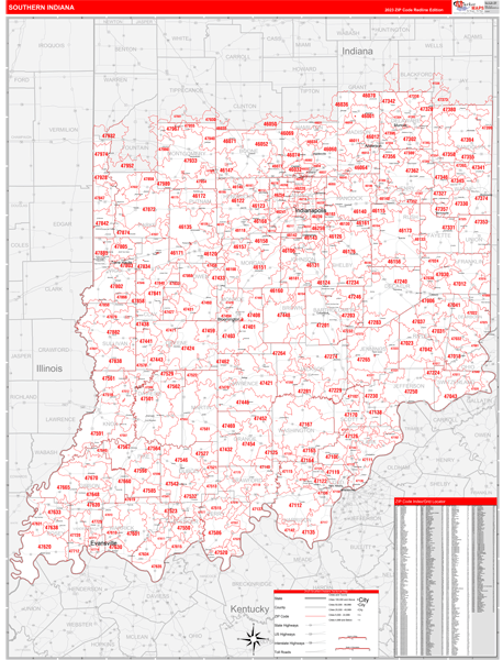 Indiana Southern Wall Map Premium Style By Marketmaps