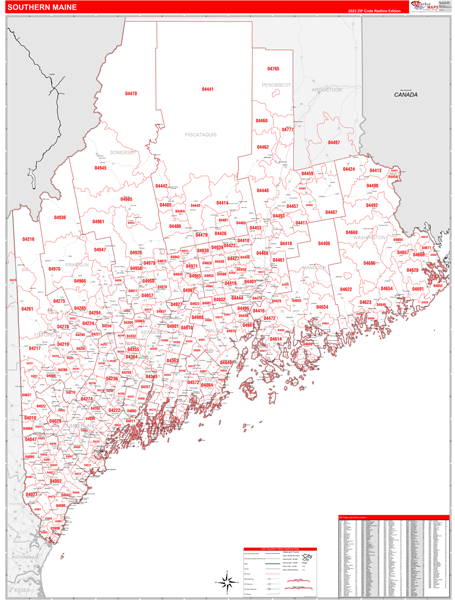 Maine Southern Wall Map Red Line Style By Marketmaps Mapsales
