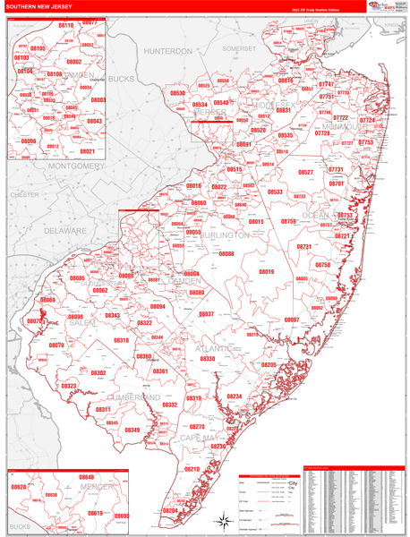 New Jersey Southern Wall Map Red Line Style By Marketmaps Mapsales 3539