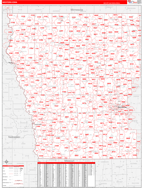 Iowa Western Wall Map Red Line Style by MarketMAPS - MapSales