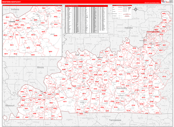 Kentucky Western Wall Map Red Line Style by MarketMAPS - MapSales