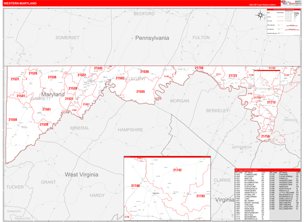 Maryland Western Wall Map Red Line Style by MarketMAPS - MapSales