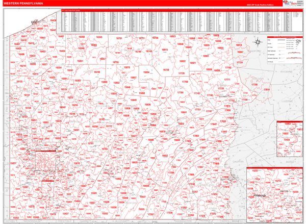 Pennsylvania Western Wall Map Red Line Style By Marketmaps Mapsales 6240
